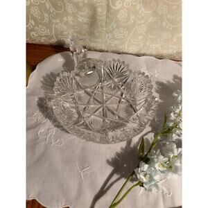 Vintage Cut Crystal Relish Dish with Starburst Pattern